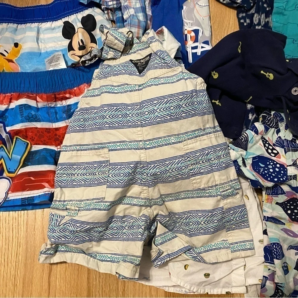 24 mos 2T Clothing Bundle Swim Trunk Oshkosh Shortalls Overalls Button Down
